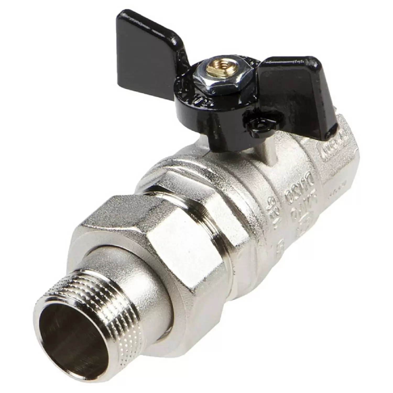 Кран шаровой Bugatti Oregon прямой с накидной гайкой 1/2", ручка-бабочка, арт.03220027