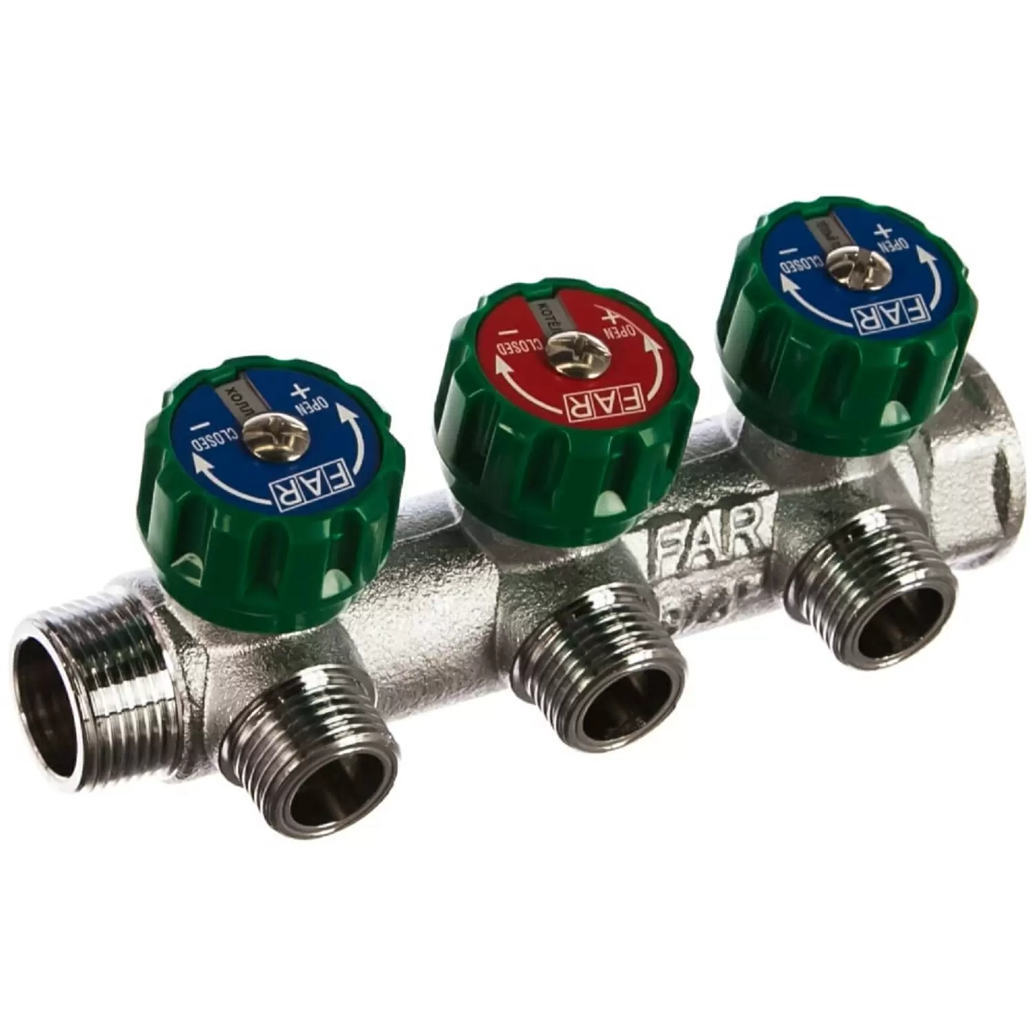 Регулируемый коллектор Far Multifar 3/4" с 3 отводами 1/2" НР плоское уплотнение