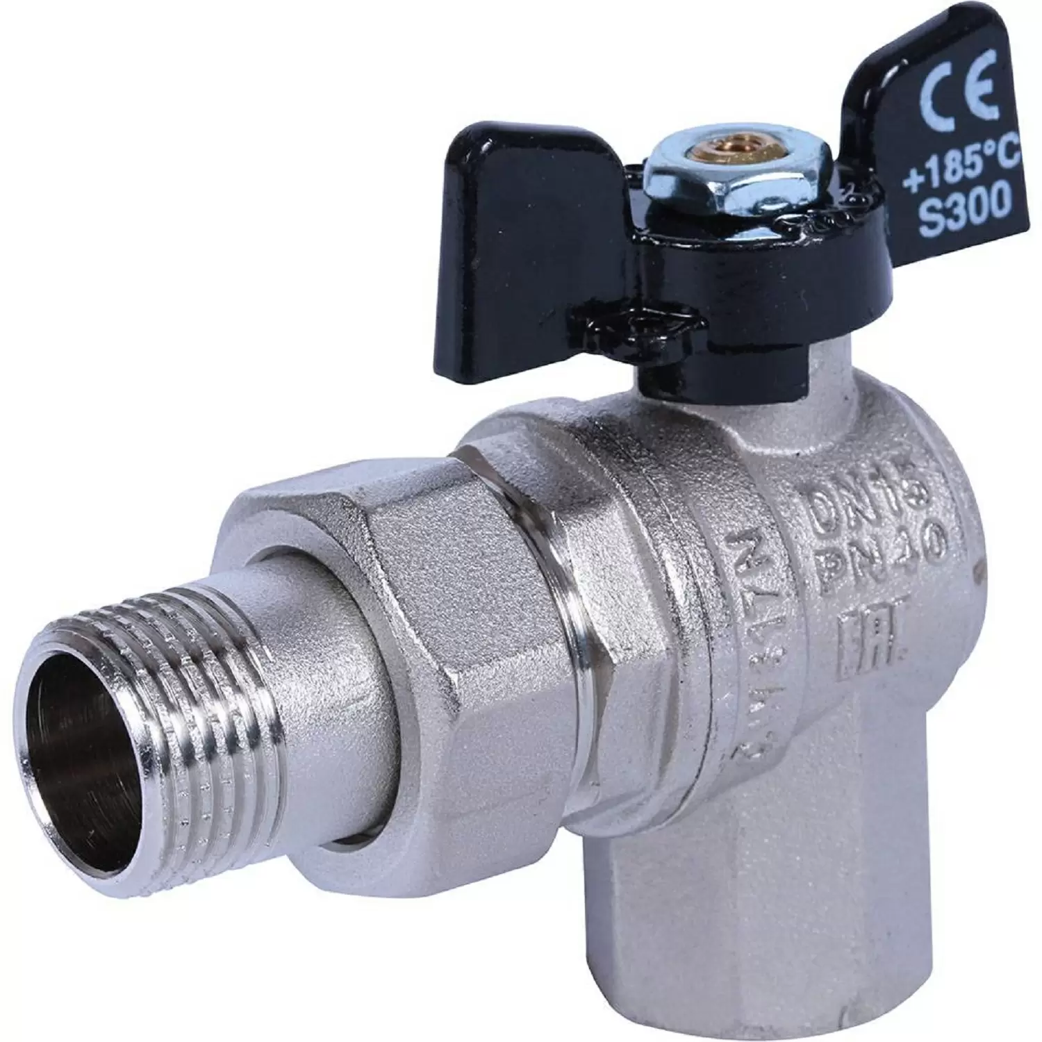 Кран шаровой Bugatti Oregon угловой с накидной гайкой 1/2", ручка-бабочка, арт.05940001