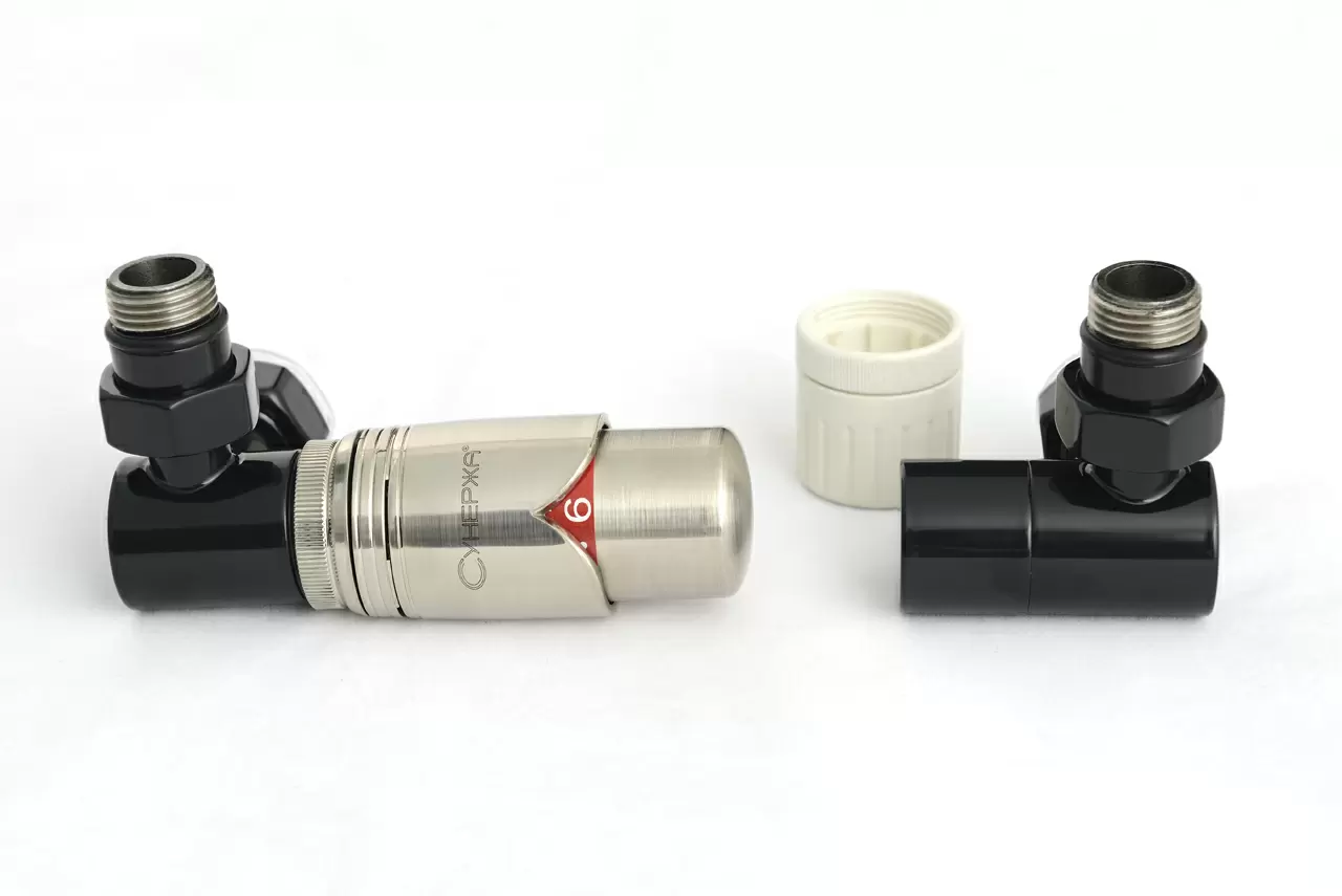 Автоматический терморегулятор Сунержа 3D левый 1/2" НР х 3/4" НГ (RAL9011 графитовый чёрный - сталь)